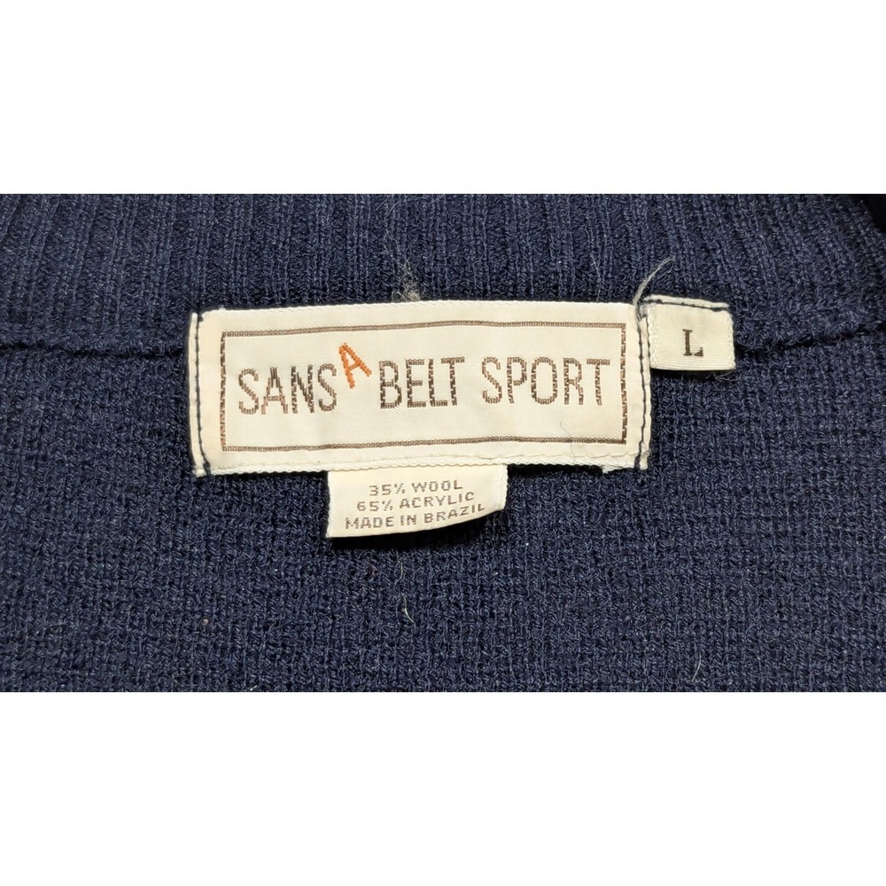 Vtg Sansabelt Sweater Mens Large Blue‎ Grandpa Wool Blend Y2K Preppy Professor - Picture 3 of 11